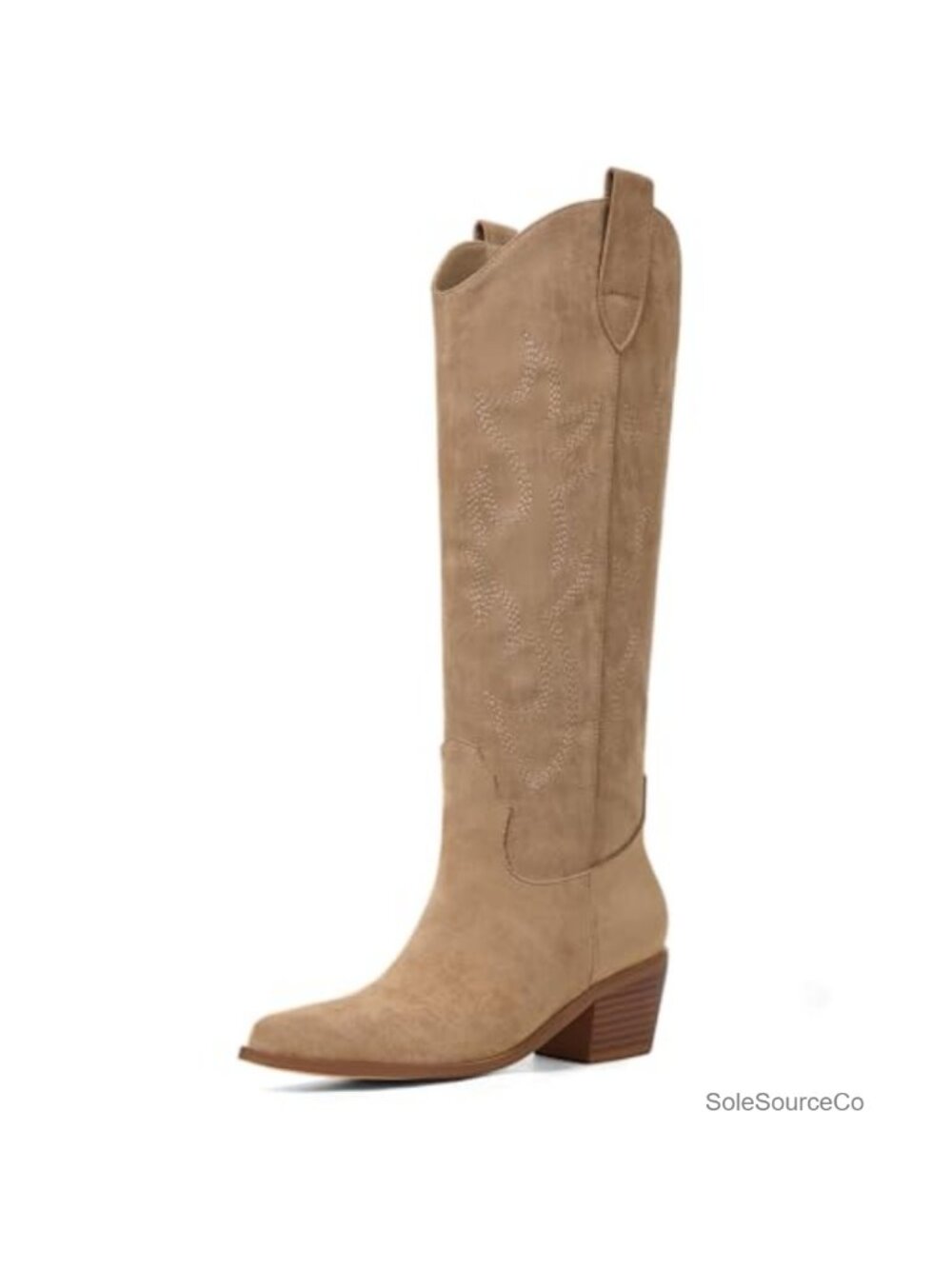 Wide Calf Knee High Western Cowboy Boots Faux Suede Pull On Women's
